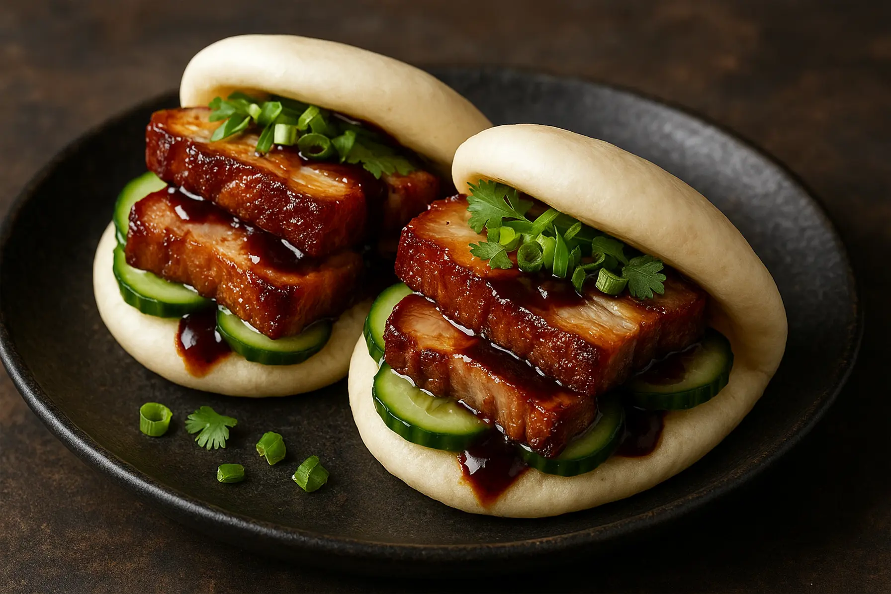 Confit svinebryst i bao