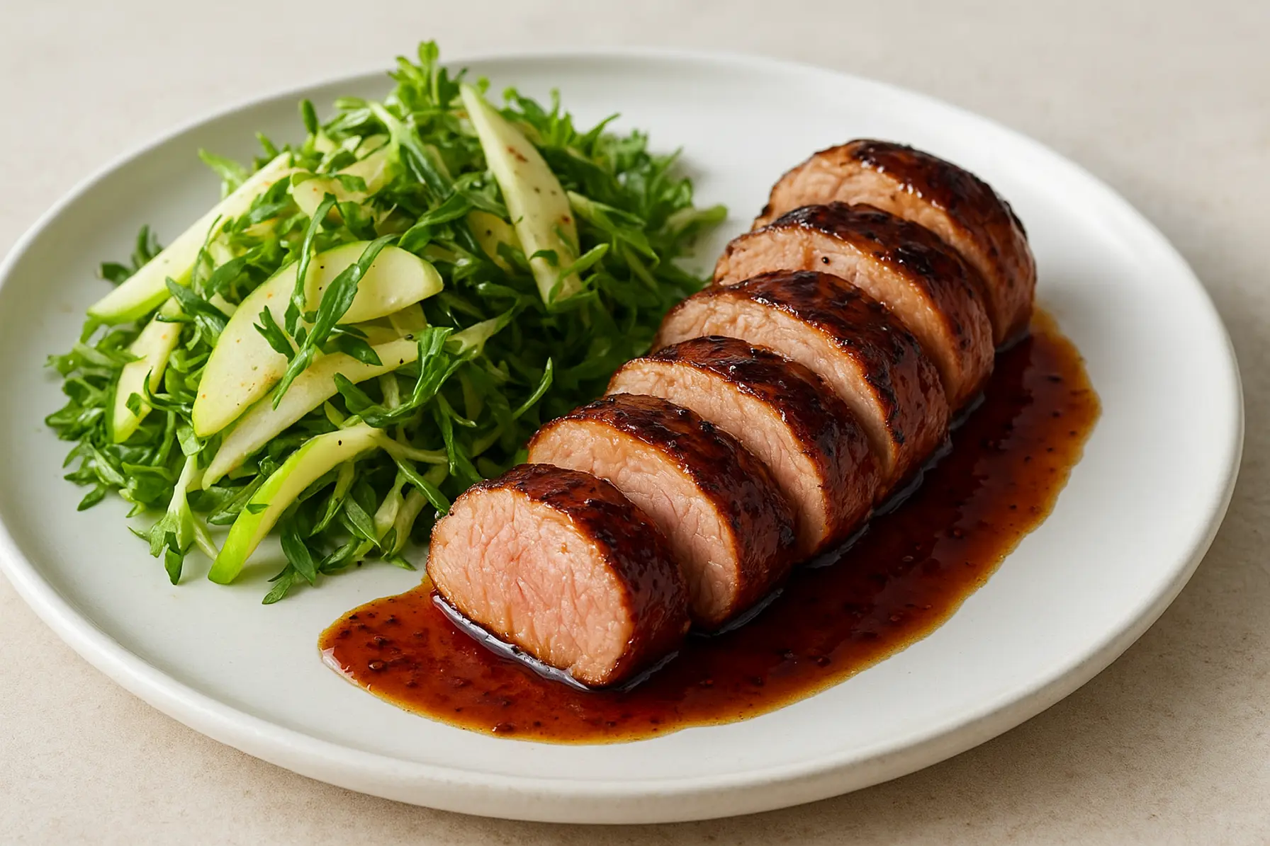 Glaseret svinemørbrad med æble- og estragonsalat