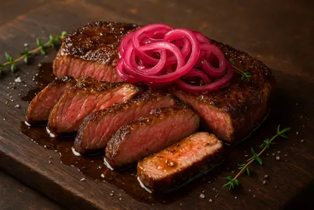 Højreb med brunet smør og syltede rødløg