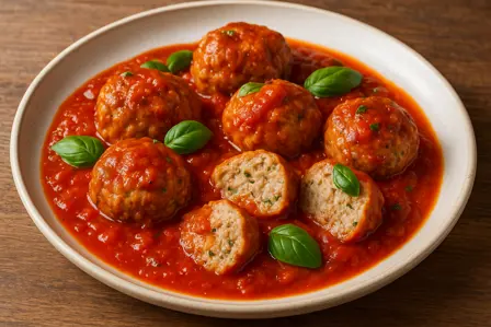 Kalkunfrikadeller i mild tomatsauce