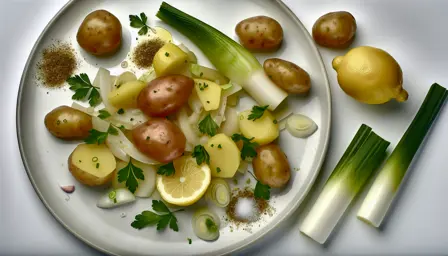 Kartoffel og porre med hvidløg og citronolie
