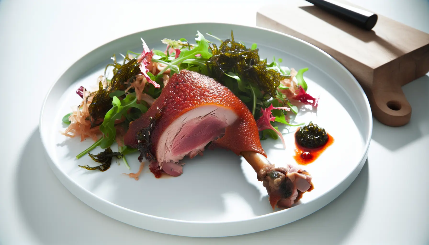 Krydret andelår med asiatisk fusionssalat og tangvinaigrette