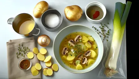 Krydret svampebouillon med kartoffel og porre
