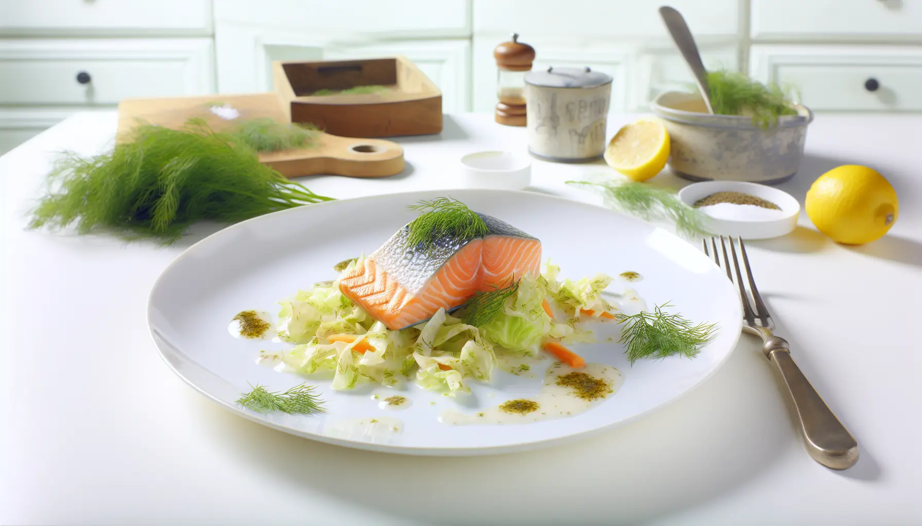 Sous-vide laks med syrlig kål og dildvinaigrette