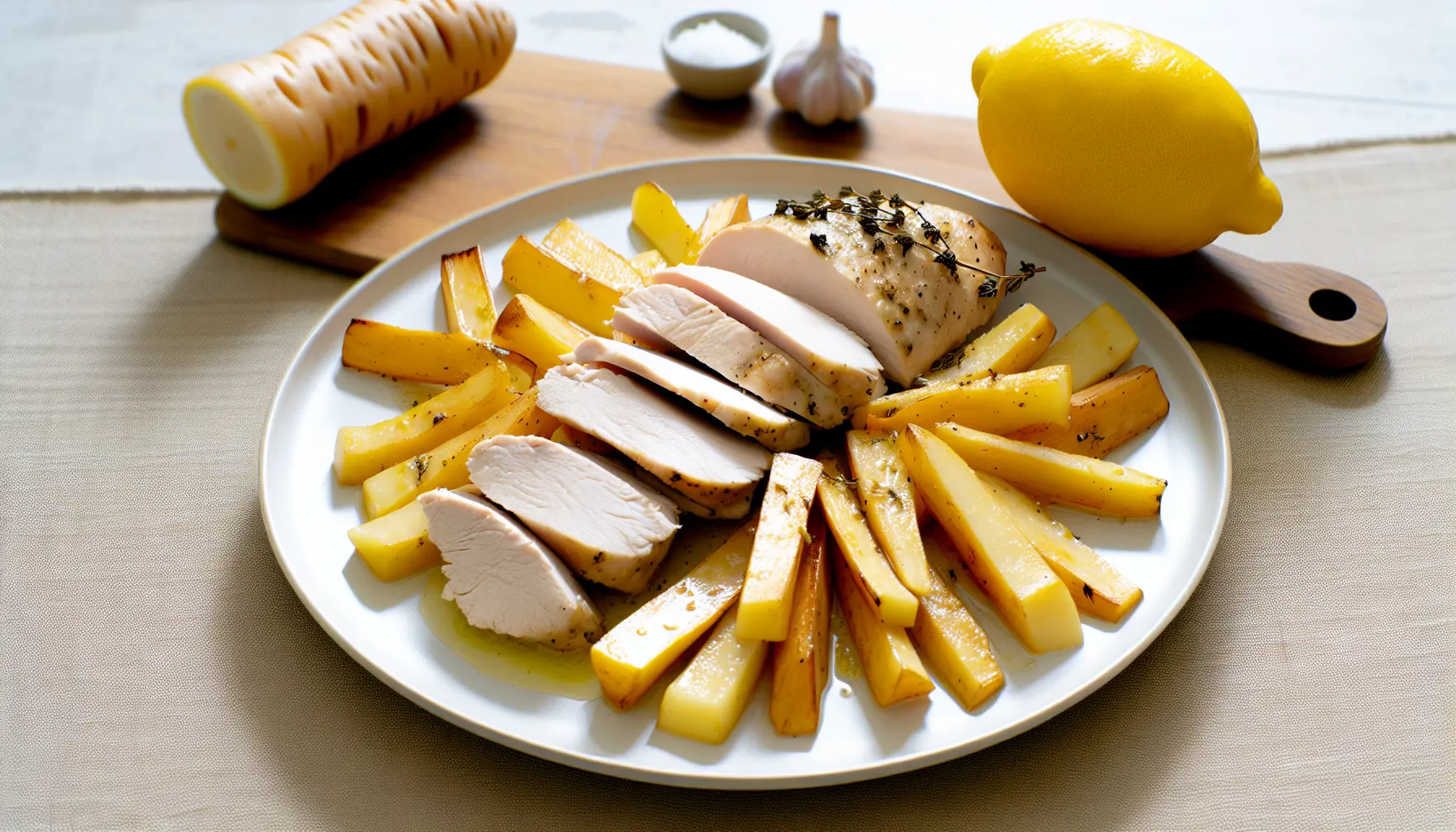 Langtidsmør kyllingebryst med bagte pastinakker og citronsmør