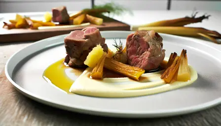 Langtidsmør svinekæber med cremet pastinakpuré og ristet fennikel