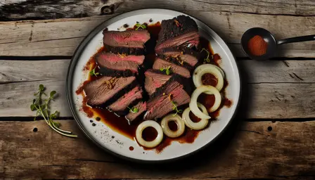 Langtidsmørt oksebryst med røget paprika og glaserede løg