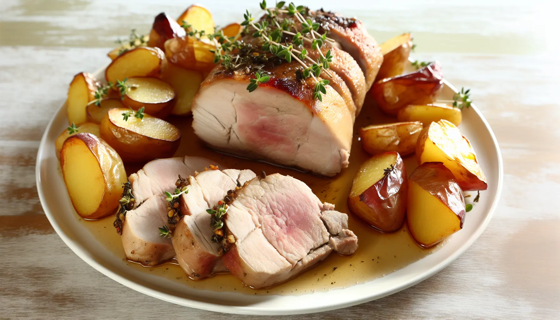 Langtidsmørt svinekam med timianglace og sprøde kartofler