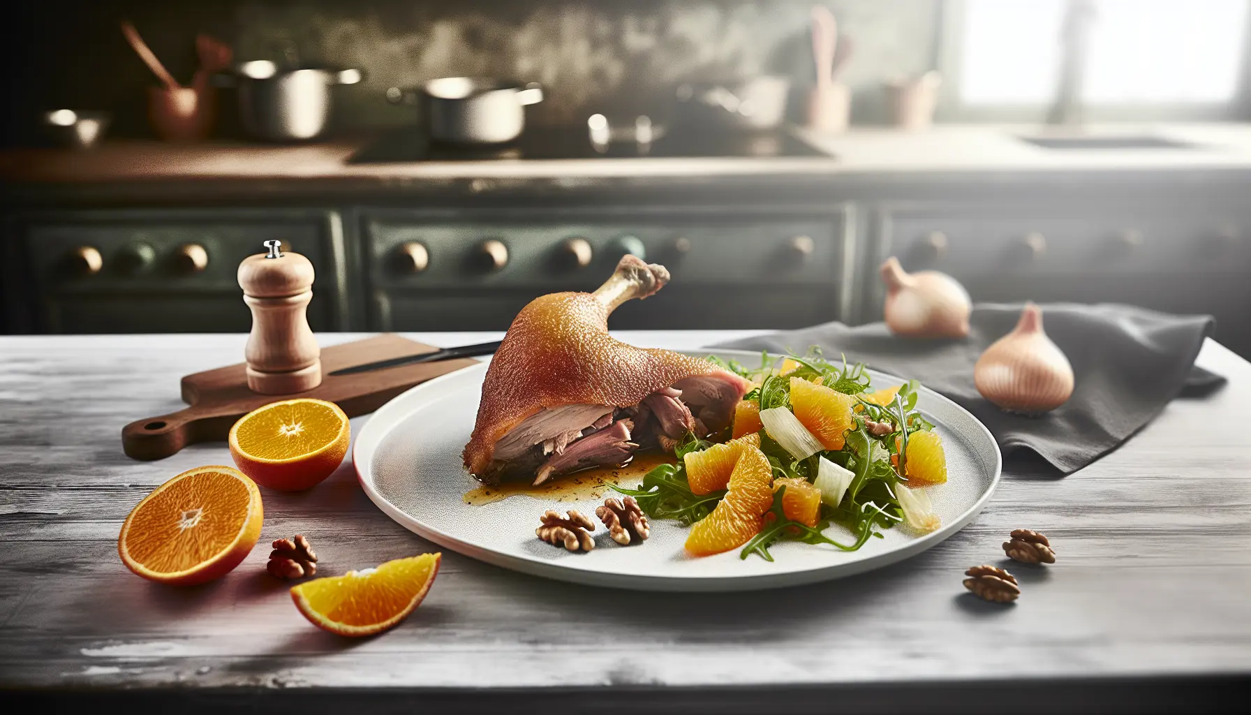 Langtidsvarmet andelår med appelsin og fennikelsalat