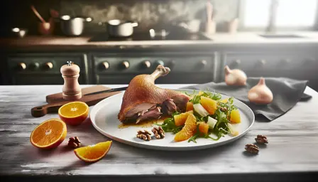 Langtidsvarmet andelår med appelsin og fennikelsalat