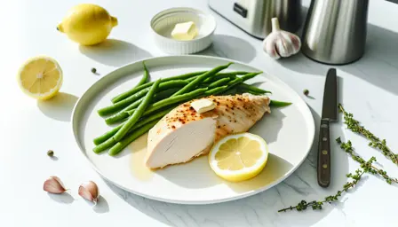 Langtidsvarmet kyllingebryst med citron og grønne bønner