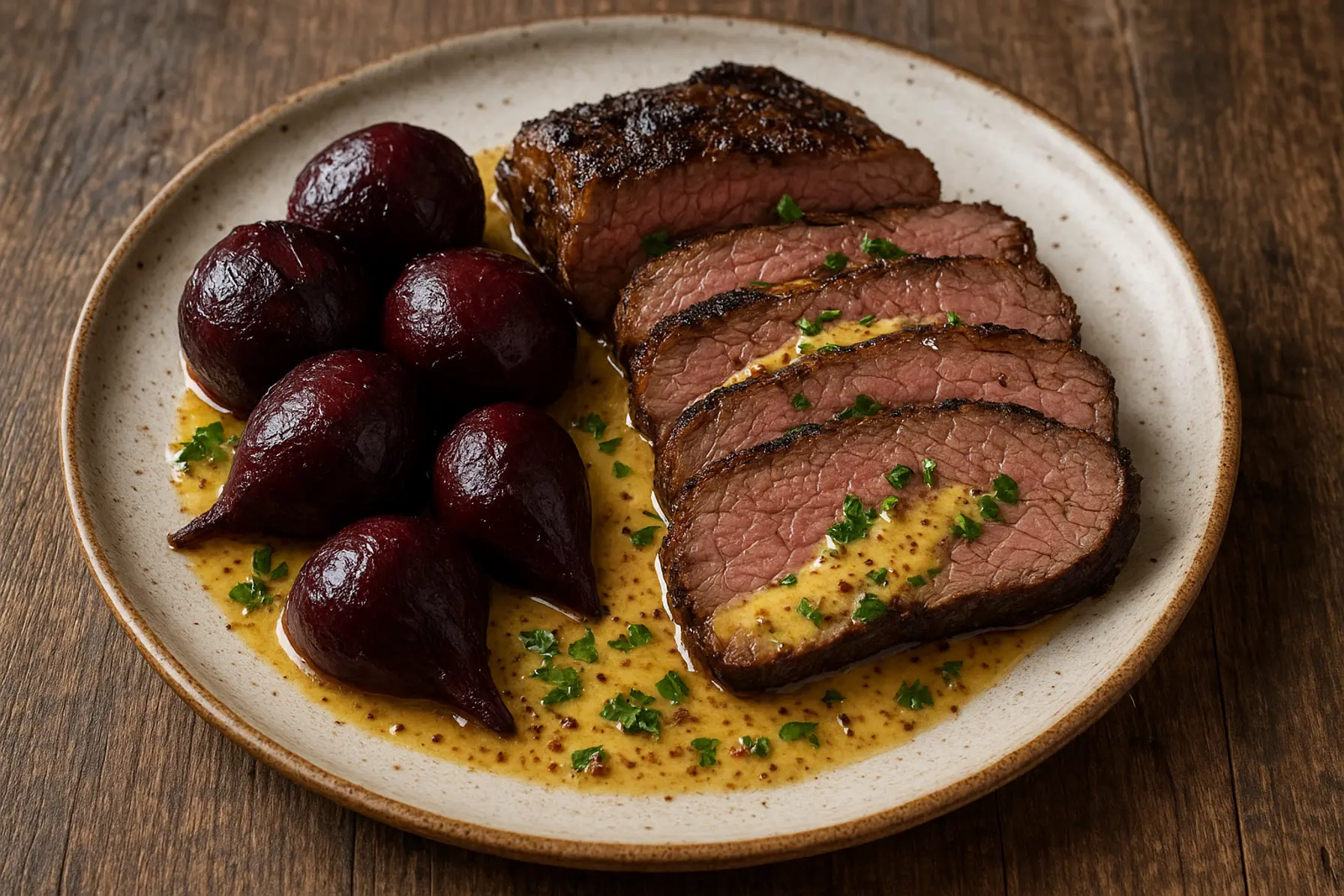 Mørt oksebryst med rødbeder og sennepsvinaigrette