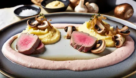 Rosa kalveculotte med knoldselleripuré og smørstegte svampe