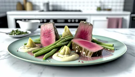 Rosa oksefilet med jordskokkepuré og grønne bønner