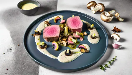 Rosa okseinderlår med cremet jordskokke og svampesauce