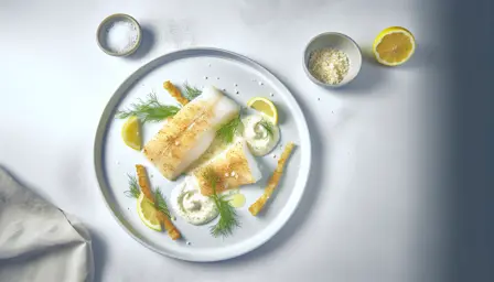 Saltbagt torskefilet med sprøde fennikelstave og citronskum