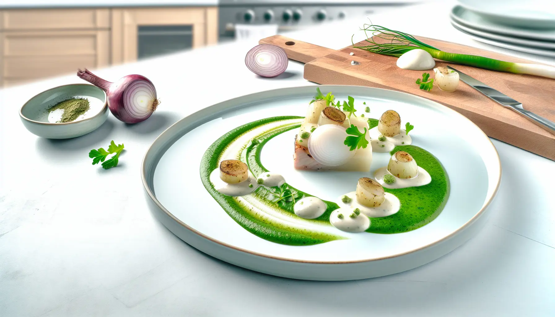 Silkeblød sellerirot med sous-vide glaserede perleløg og urtedressing