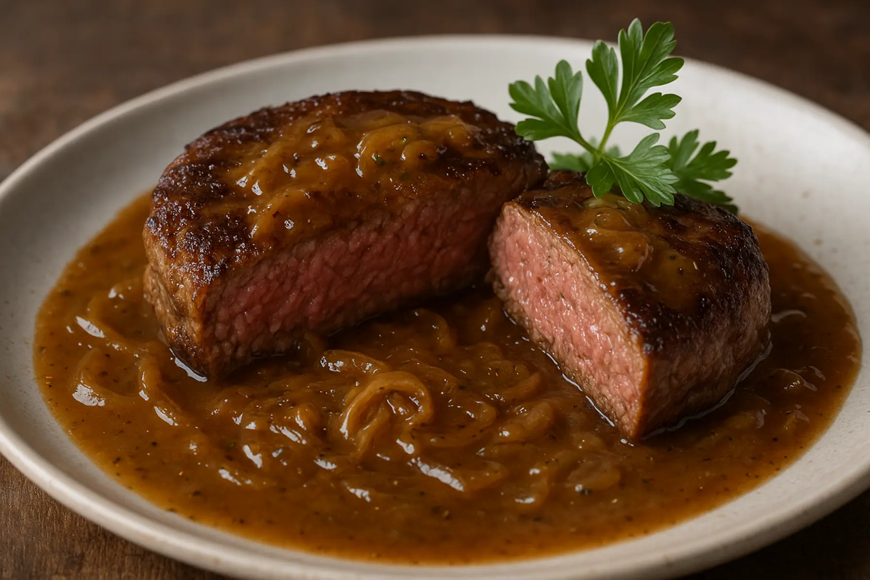 Silkeblødt hakkebøf med løgsauce