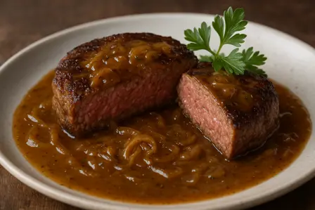 Silkeblødt hakkebøf med løgsauce