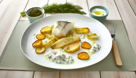 Sous-vide torsk med dildemulsion og bagte pastinakker