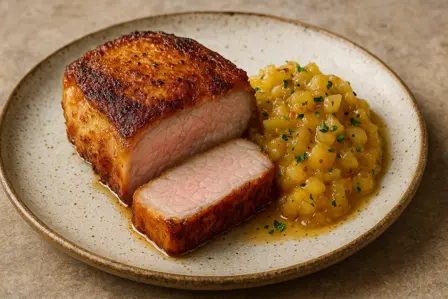 Sprød svinekotelet med æble-sennepskompot