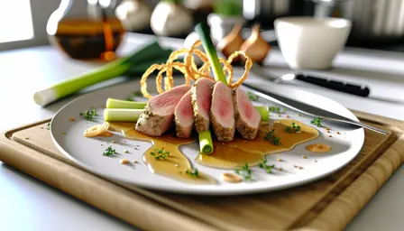 Svinemignon med sprød porre og honningvinaigrette