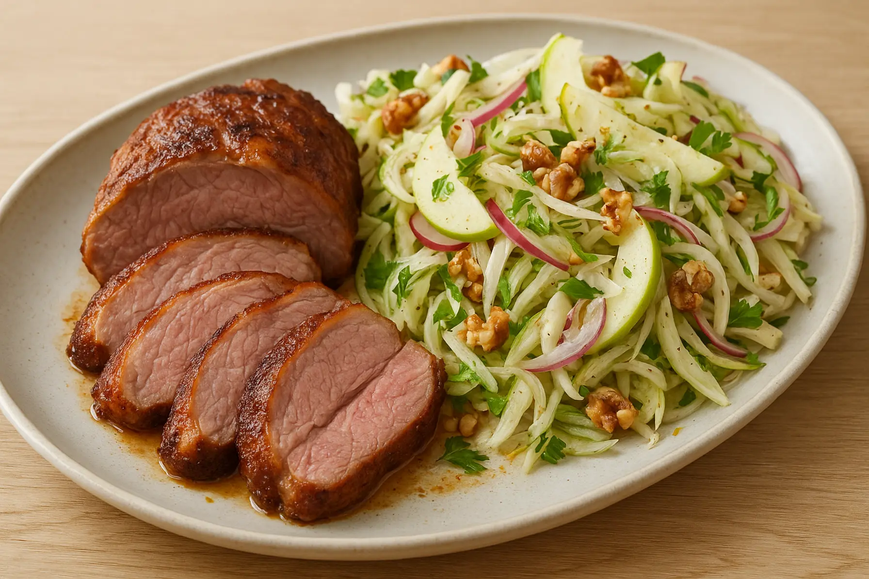 Svinenakke med æble- og fennikelsalat