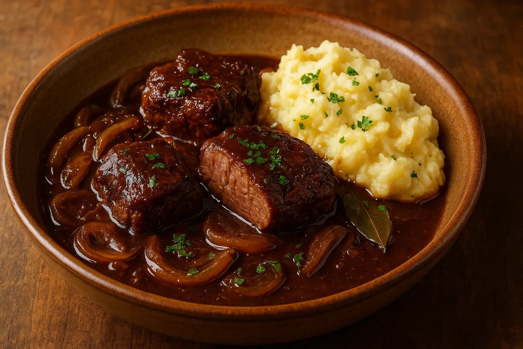 Svinekæber med øl- og løgsauce