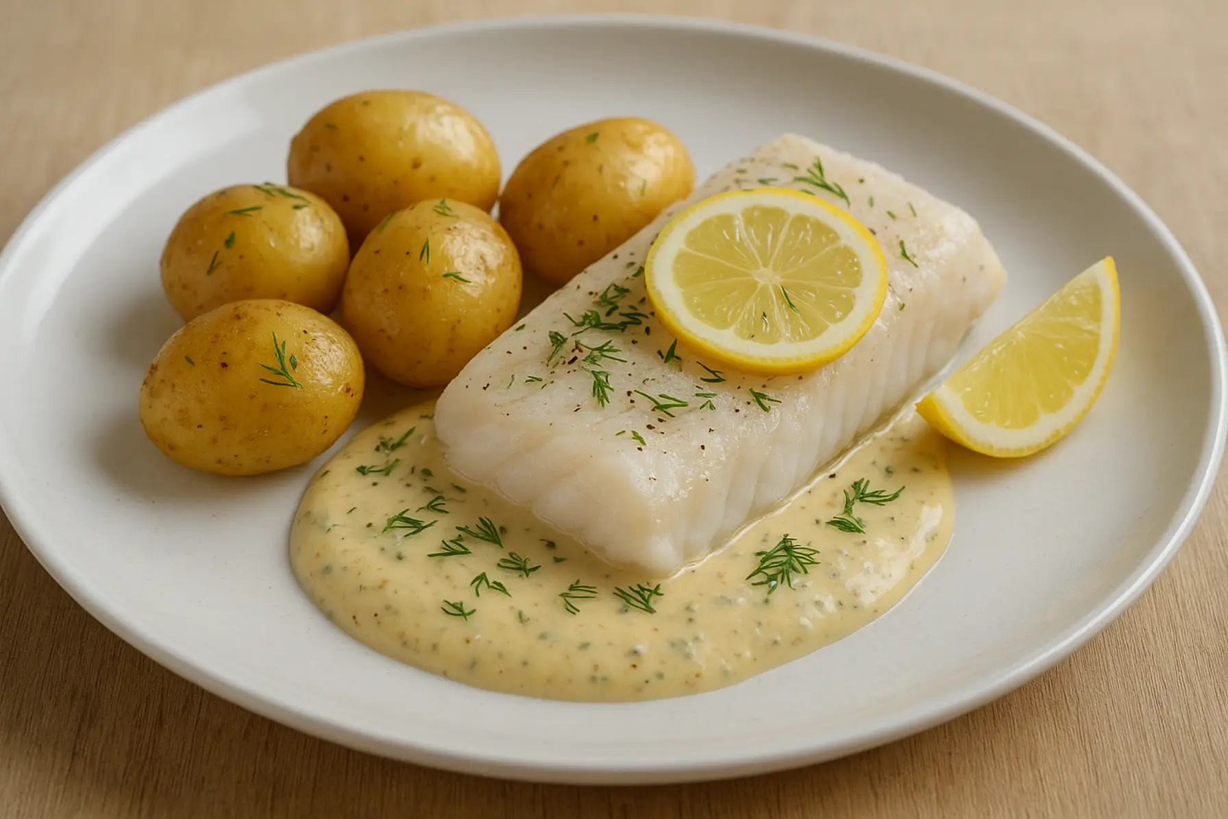 Torskefileter med sennepscreme og nye kartofler
