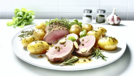 Urtemarineret svinemørbrad med sous-vide bagte småkartofler